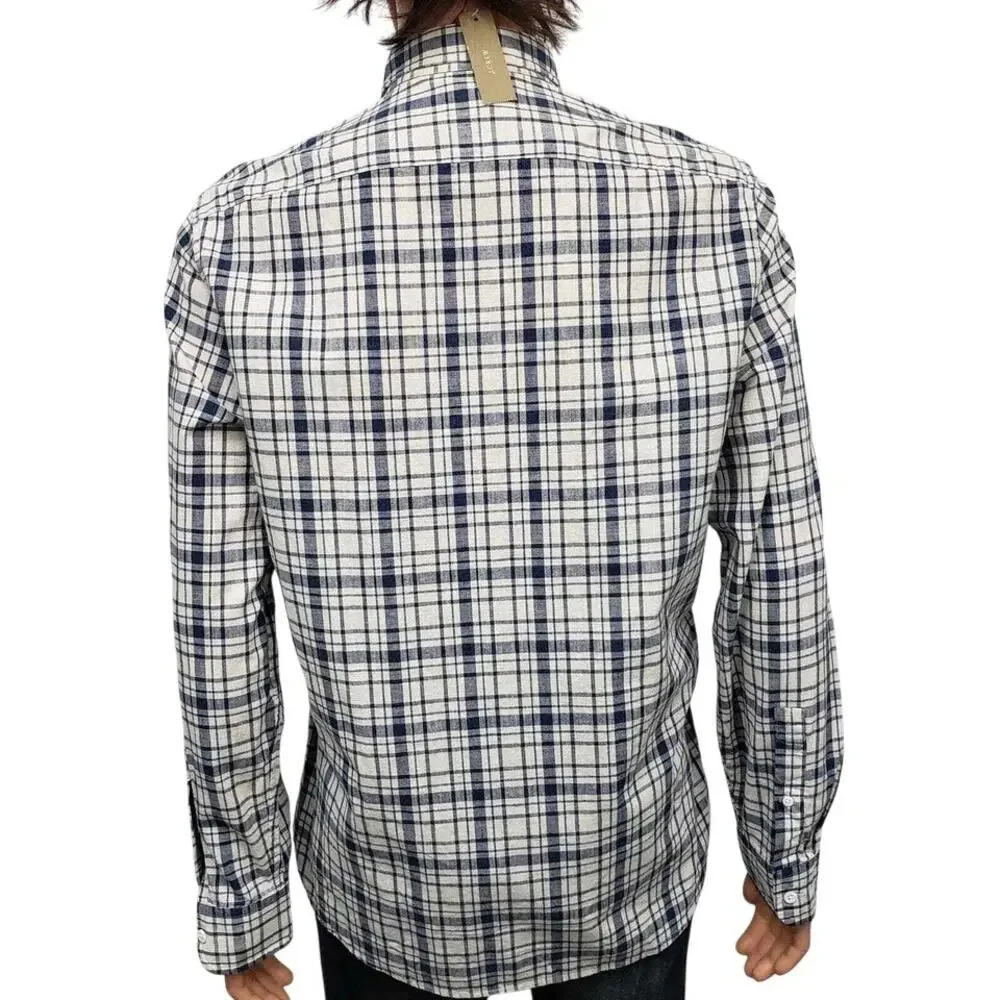 NWT J. Crew Shirt Men M Long Sleeves Button up Navy Blue Plaid Checks Preppy